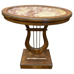 Antique Continental Marble-Top Side Table in the Shape of a Lyriform, Early 20th Century