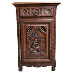 19th century French Carved Cabinet Breton Brittany Petite End Table