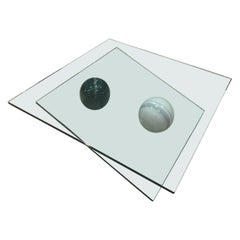 Table basse géométrique vintage post-moderne contemporaine en verre et boules de marbre 