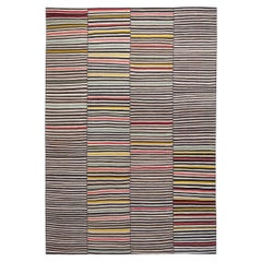 Retro Mid-Century Modern Minimalist Stripe Wool Rug in Multicolors