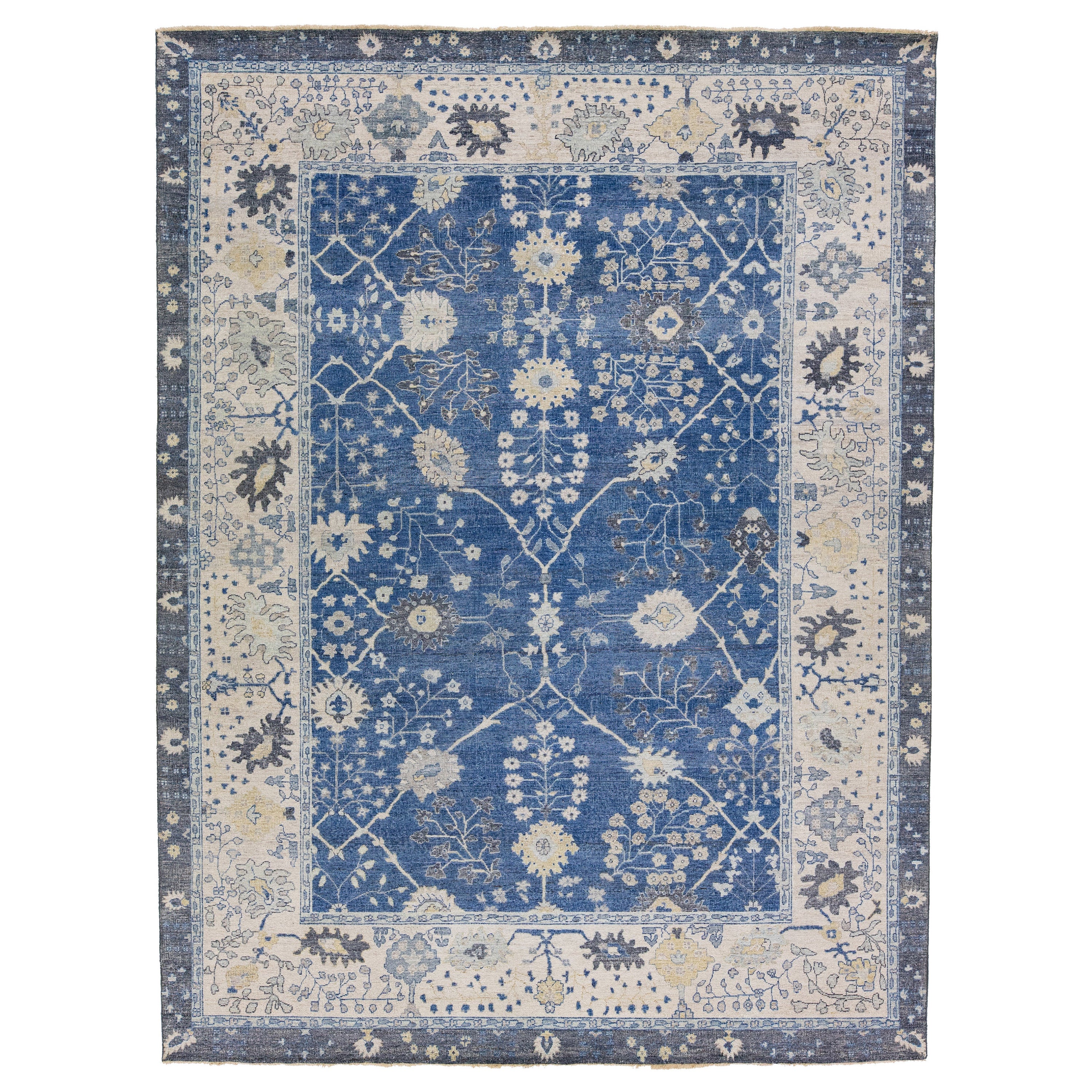 Apadana's Artisan Collection Handmade Blue Wool Rug For Sale