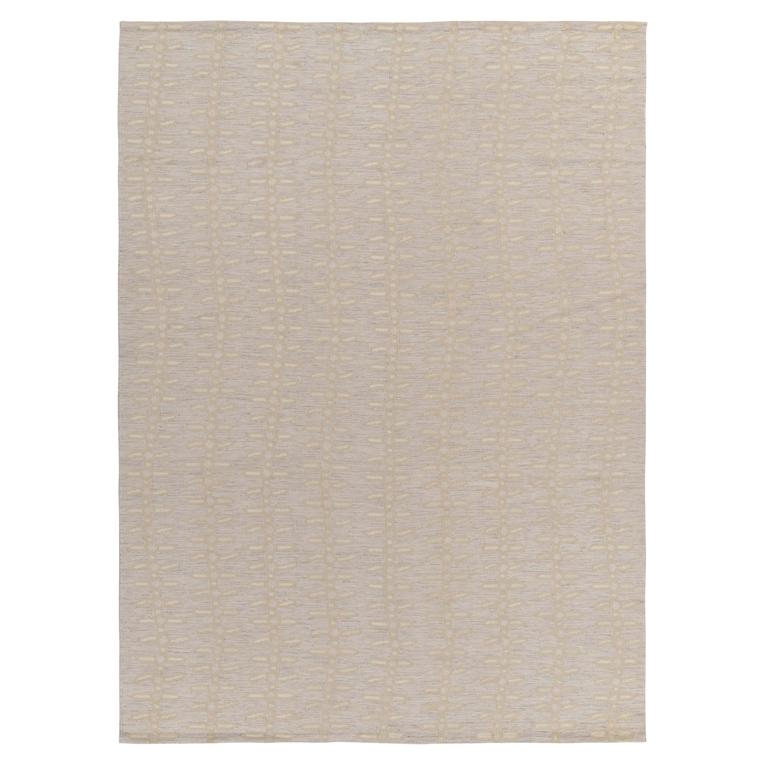 Rug & Kilim’s Scandinavian Style Kilim in Off-White, Grey and Beige Patterns For Sale