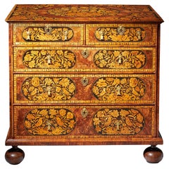 Antique Fine 17th Century William and Mary Figured Walnut Marquetry Chest of Drawers