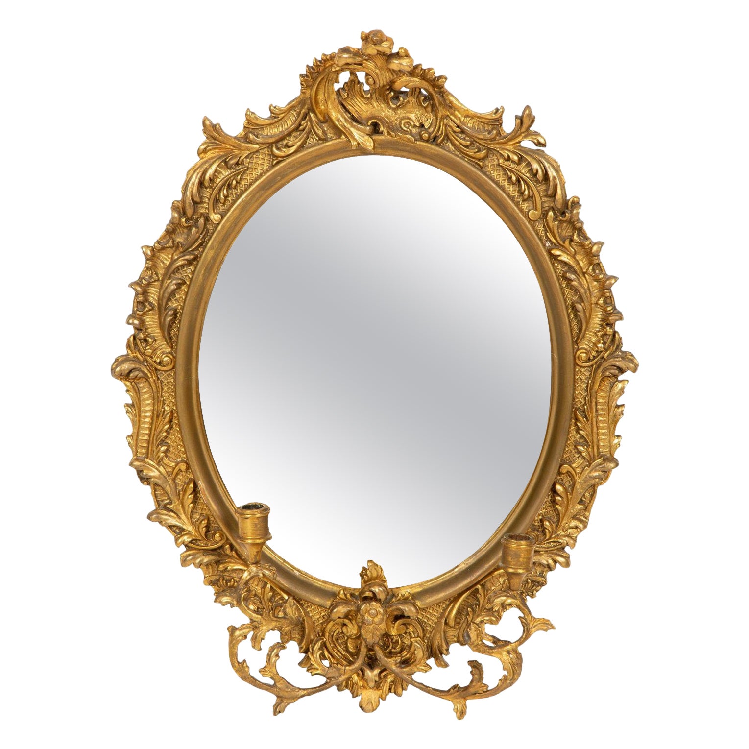 Rococo-Style Carved Giltwood Girandole Mirror, 19th Century