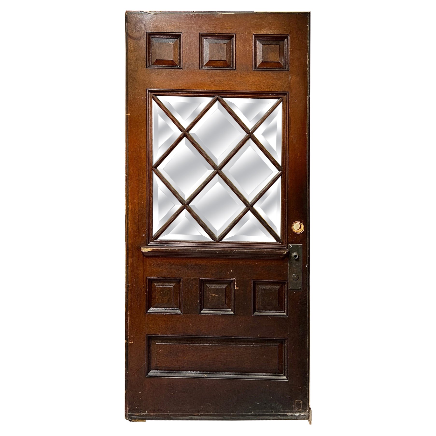 Early 20th Century Oversized Antique Beveled Glass Entrance Door For Sale