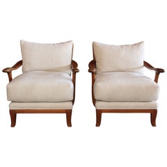 Pair of Cherry Wood Framed Lounge Chairs by Paolo Buffa, Italy, 1950s