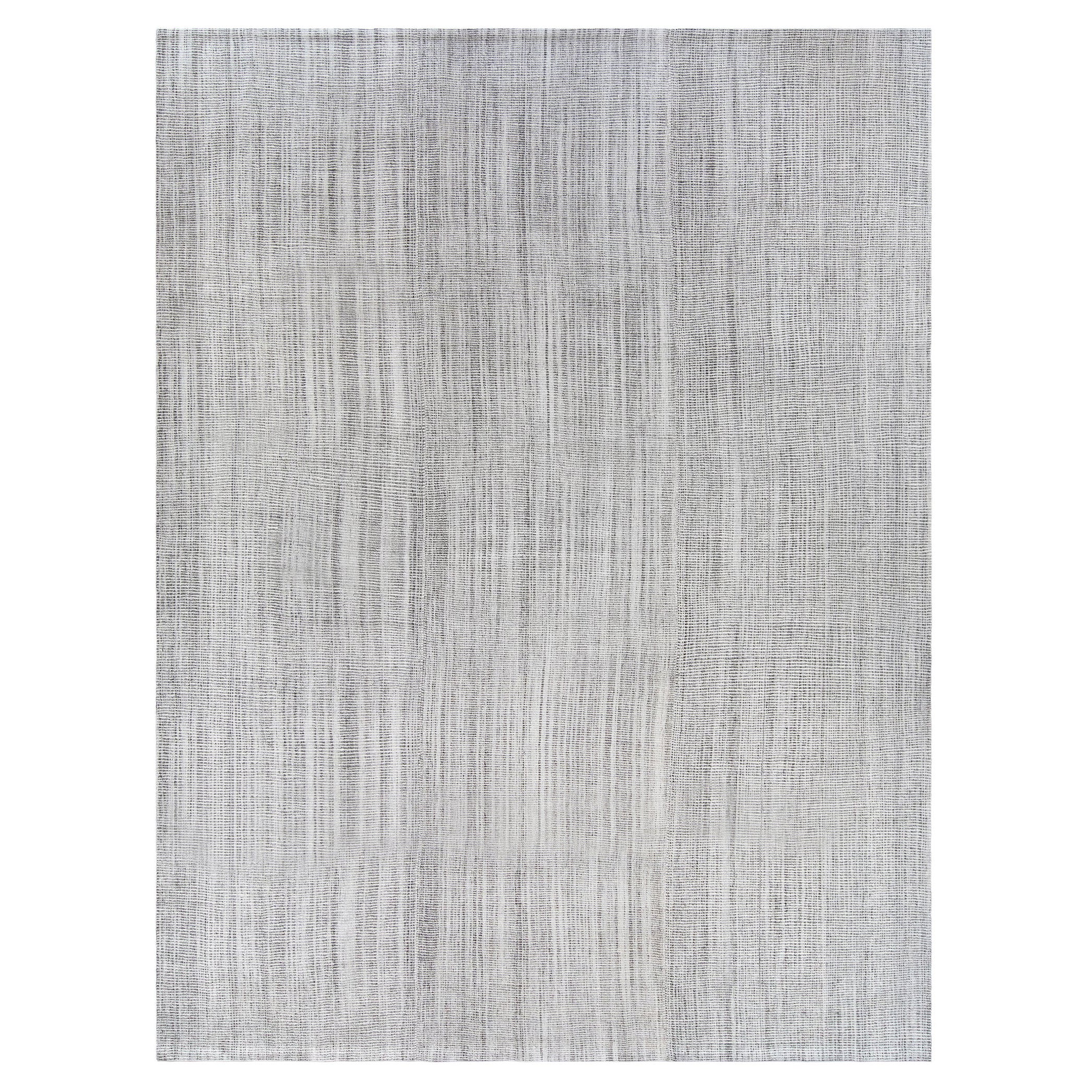 Mid-Century Style Modern Flatweave Grey Wool Rug