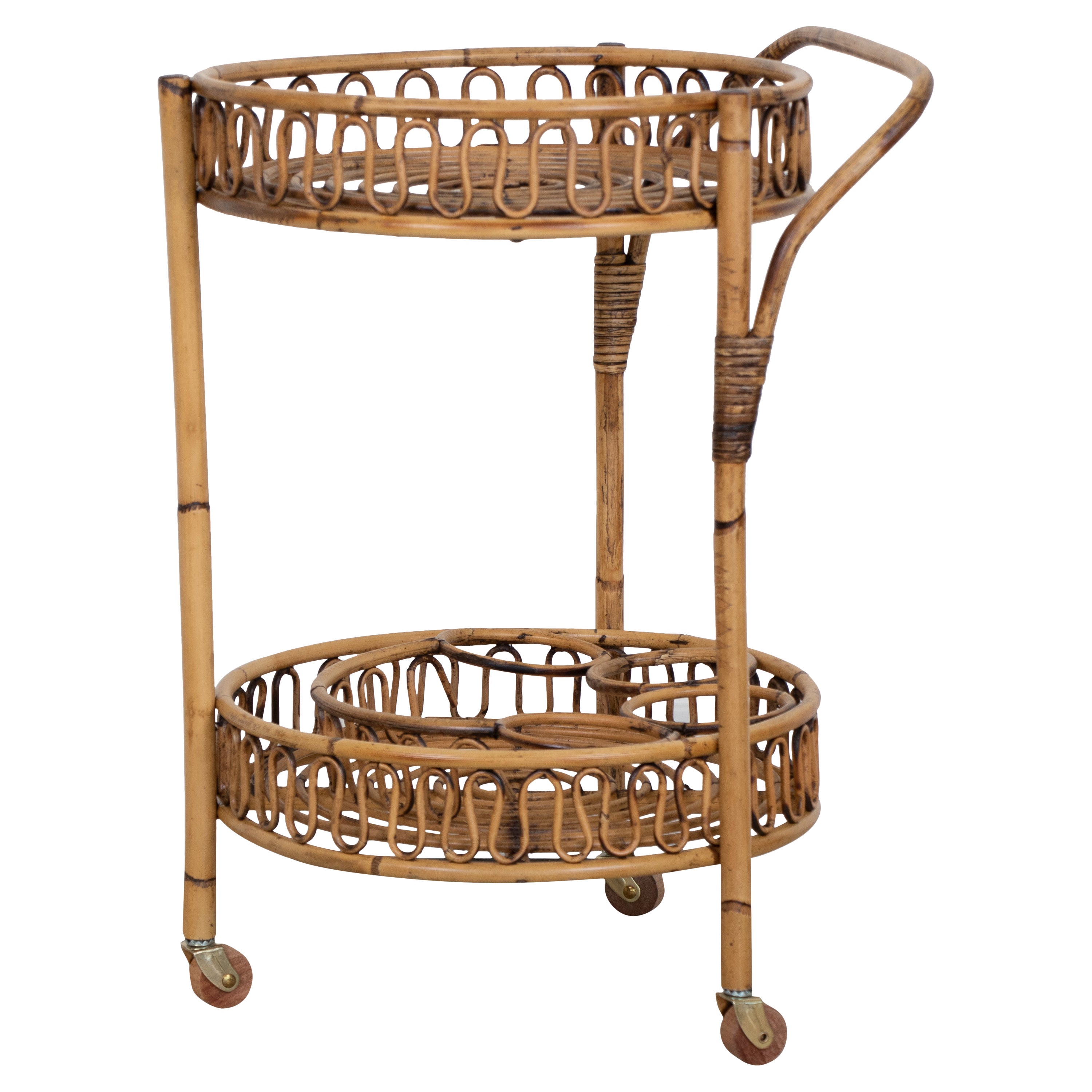 Deco Copper Bar Cart with Rattan Handles at 1stDibs