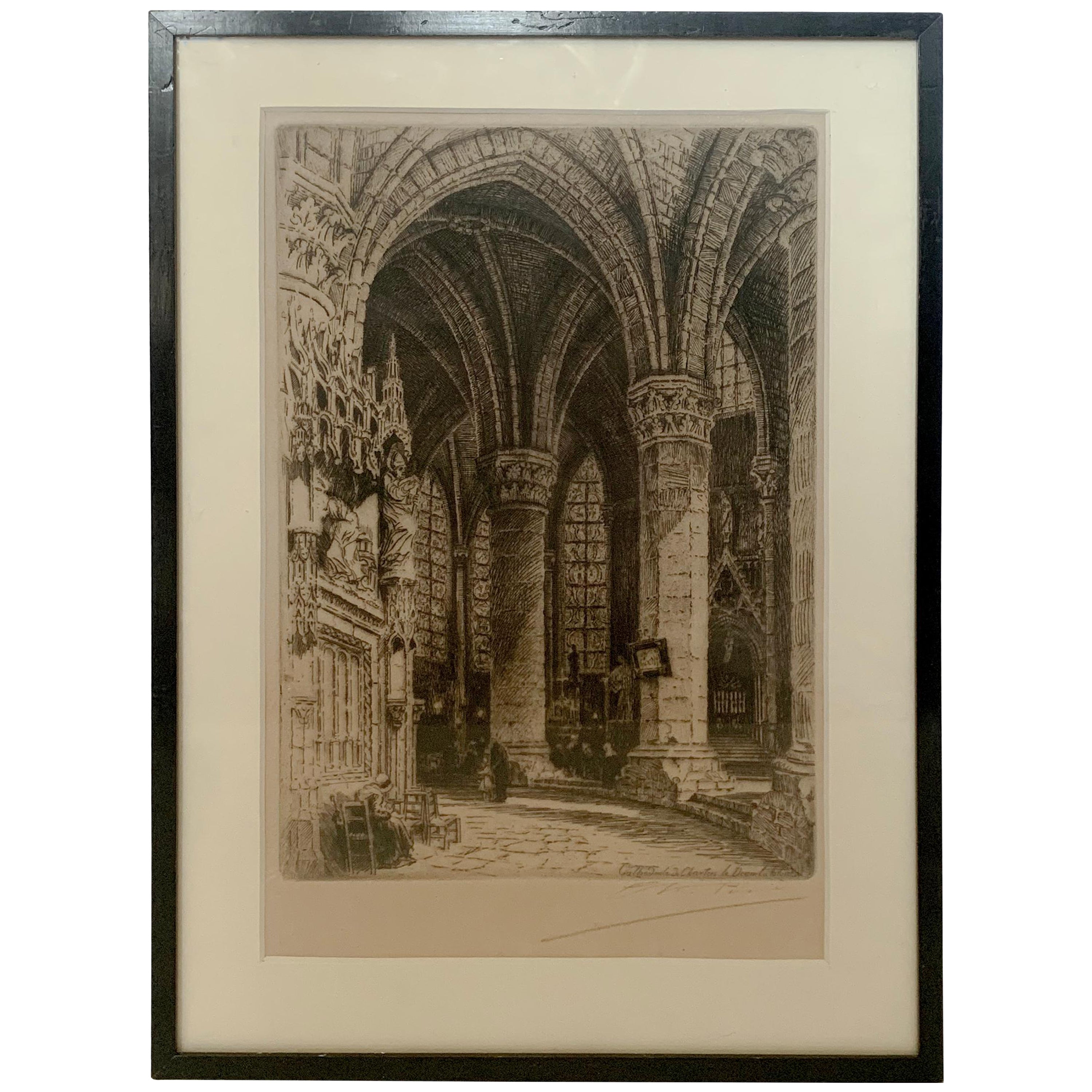 Charles Pinet Etching, Cathedrale De Chartres Le Deam For Sale
