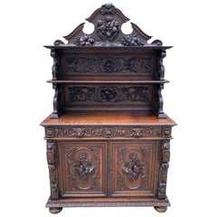 Antique French Server Buffet Sideboard Cabinet 3-Tier Black Forest Oak 19th C