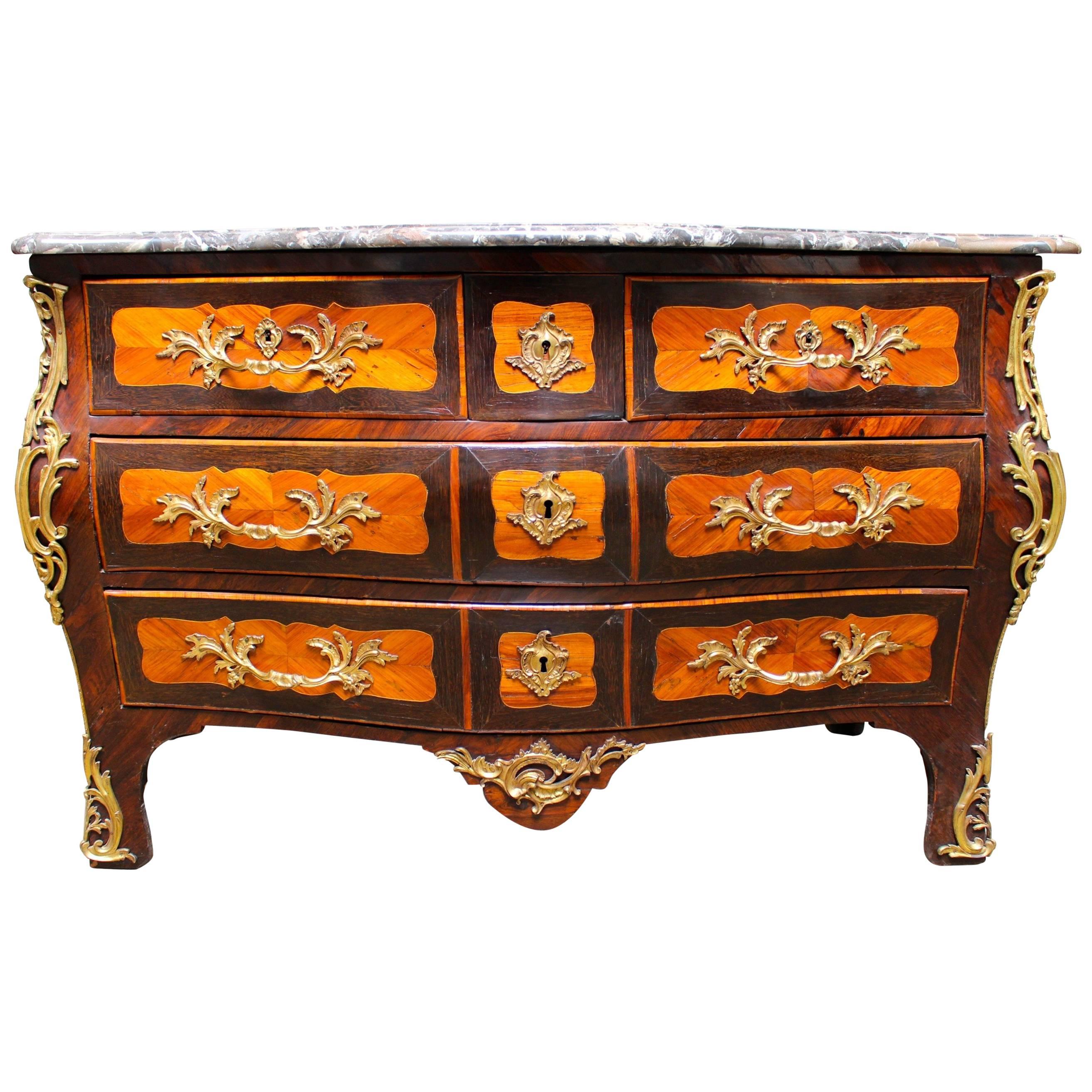 French, Louis XV, Four-Drawer Commode with Marble Top
