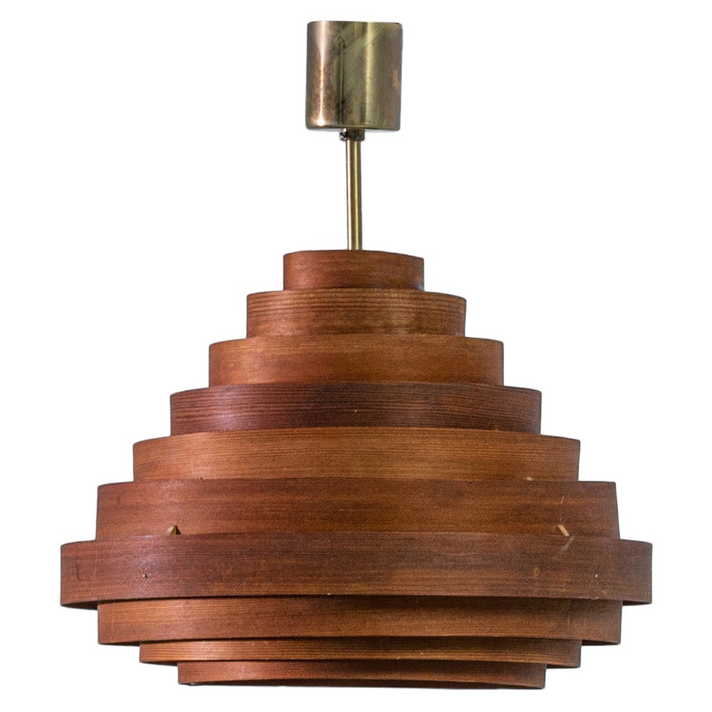 Lampe à suspension danoise vintage en bois
