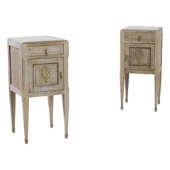 Turn of the Century French Oak Bedside Tables with Marble Top, Set of Two
