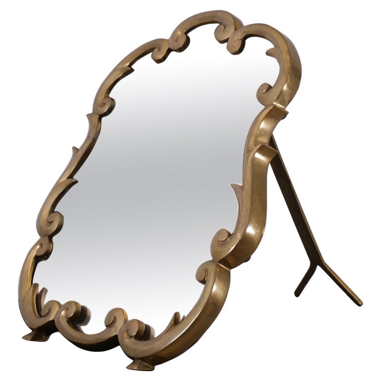 1930s French Art Deco Brass Table Vanity Mirror For Sale at 1stDibs