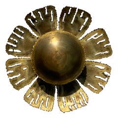 Vintage Danish Brutalist Brass Flower Wall Light by Holm Sørensen, 1960s