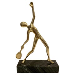 Large Tennis Player Sculpture in Solid Brass on Marble Base