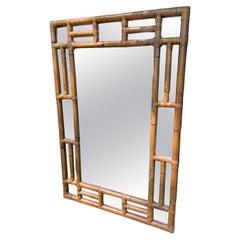 Large Sophisticated Miami Modernist Wrapped Bamboo Mirror
