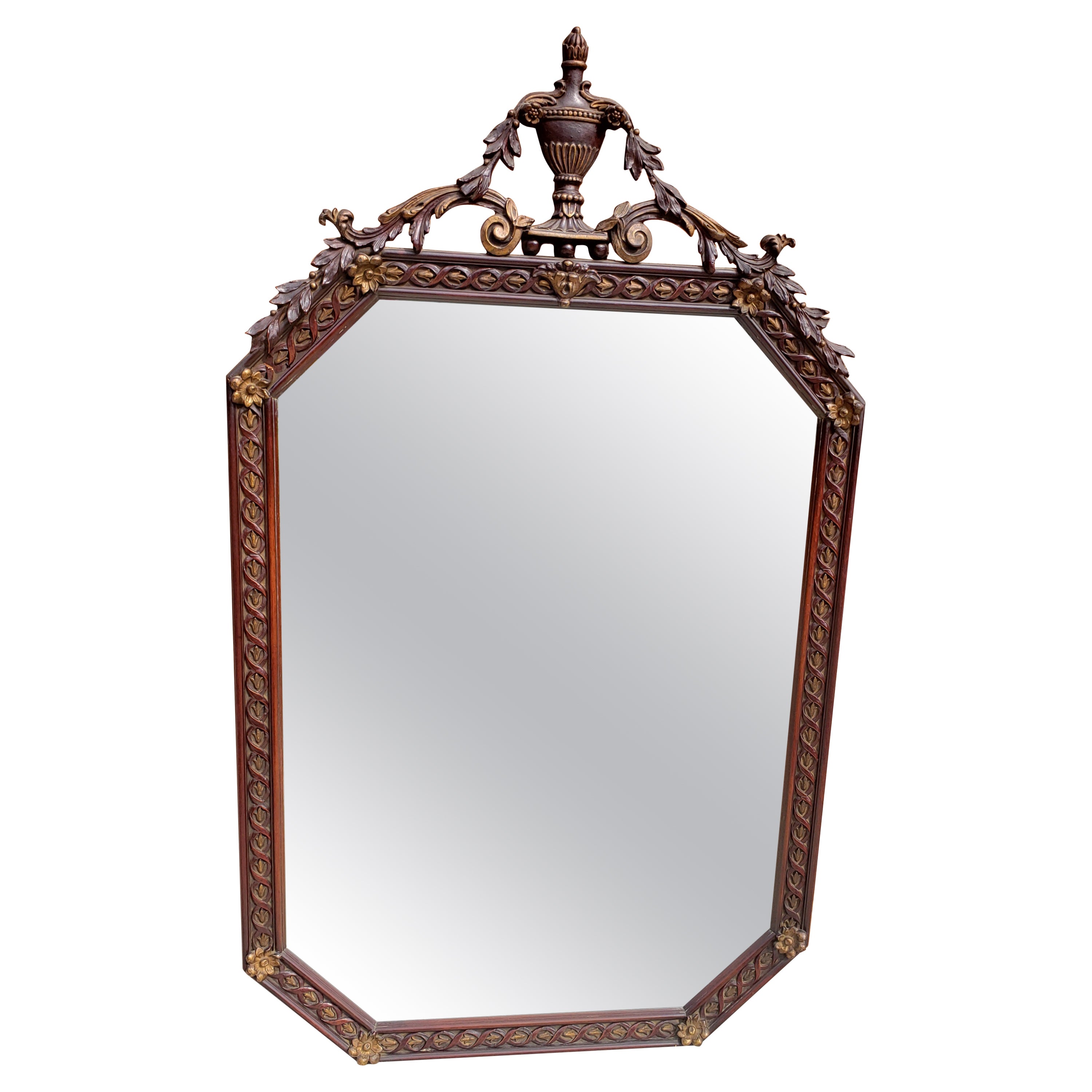 Louis XVI Partial Gilt Stained Carved Mirror, Circa 1930s For Sale
