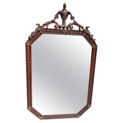 Antique Louis XVI Partial Gilt Stained Carved Mirror, Circa 1930s