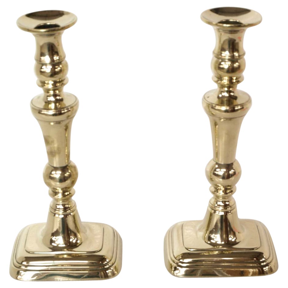 Pair of English Victorian Brass Candlesticks For Sale
