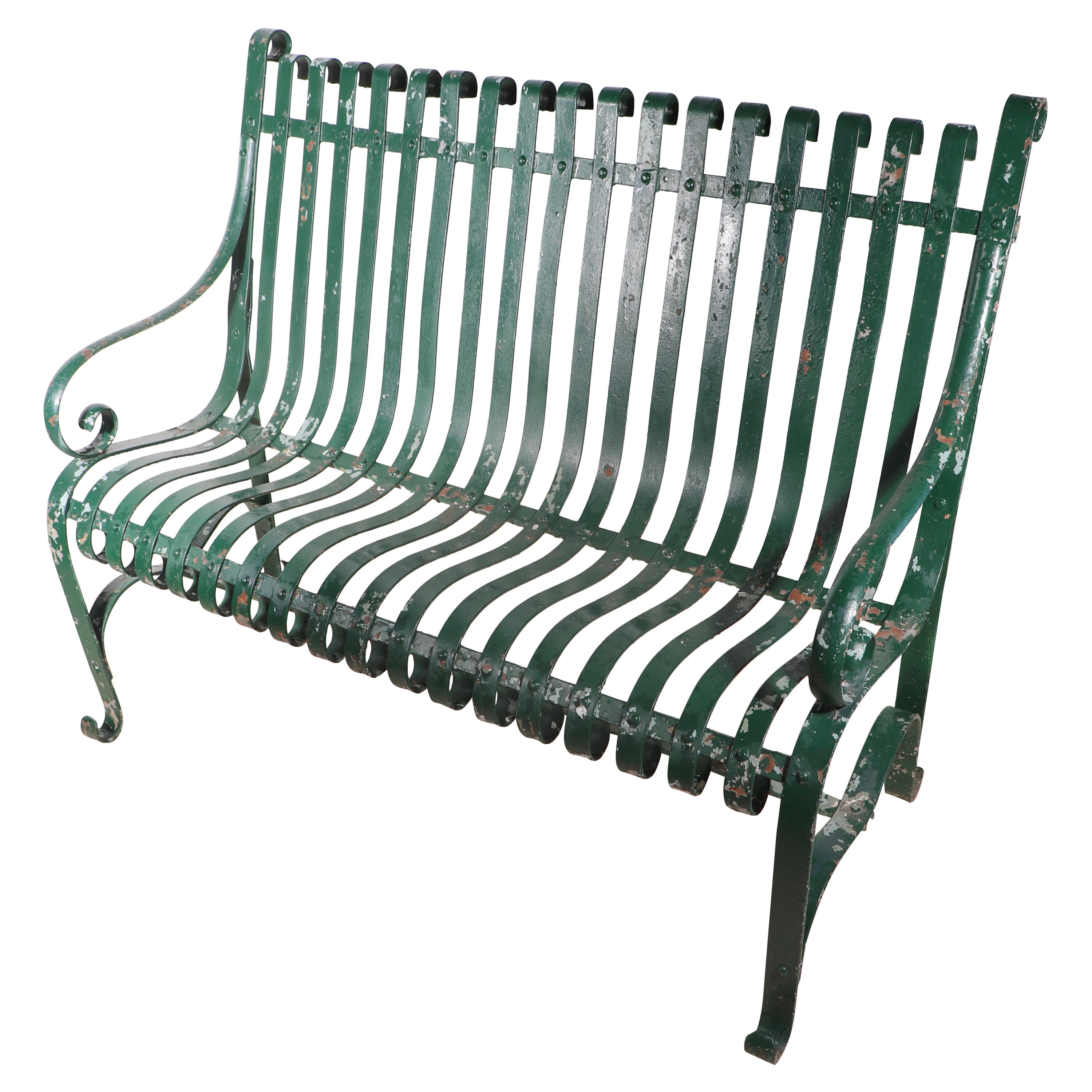 Loveseat de jardin de patio  Banc à lanières en acier et fer forgé en vente