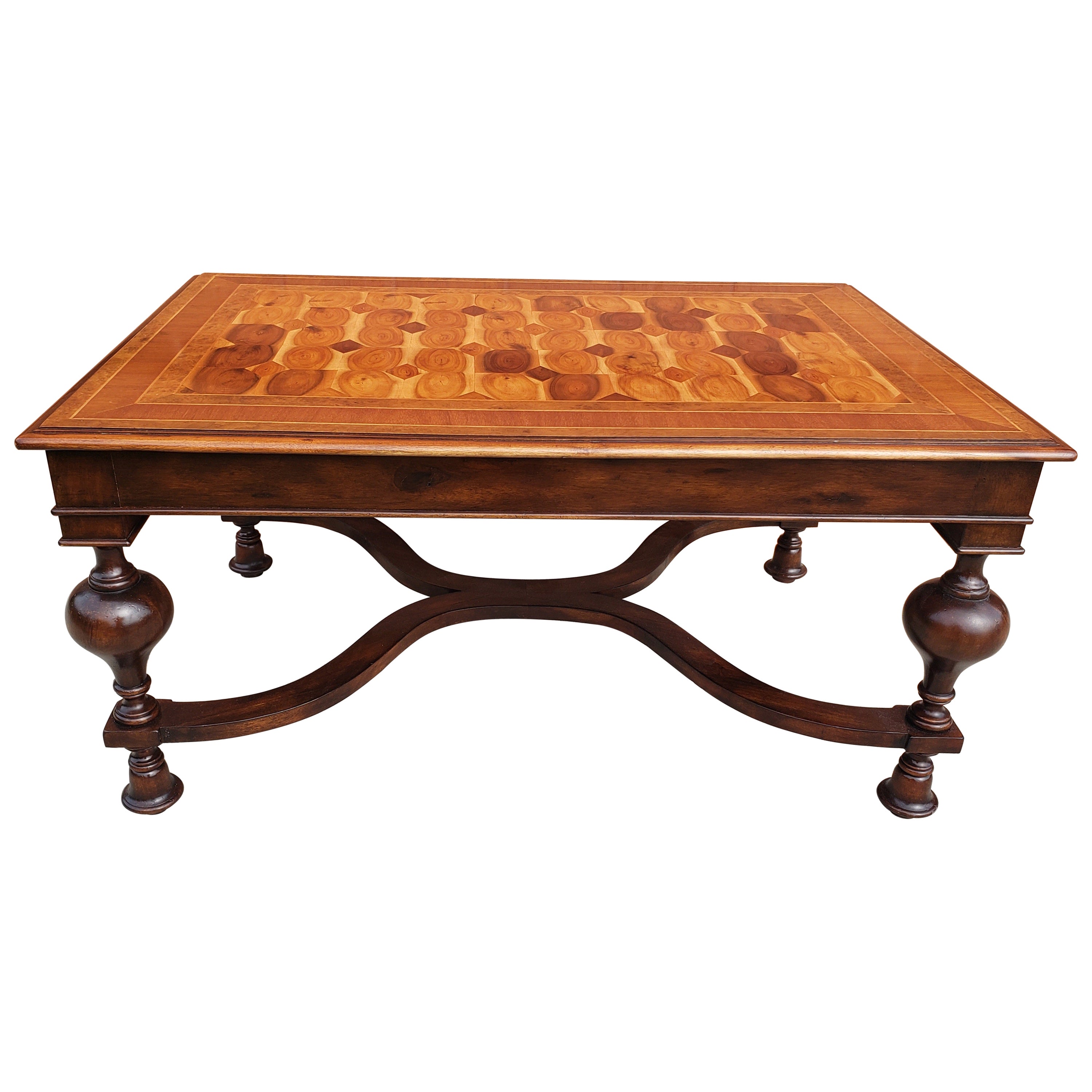 John Richard William & Mary Style Mixed Fined Woods Parquetry Cocktail Table For Sale