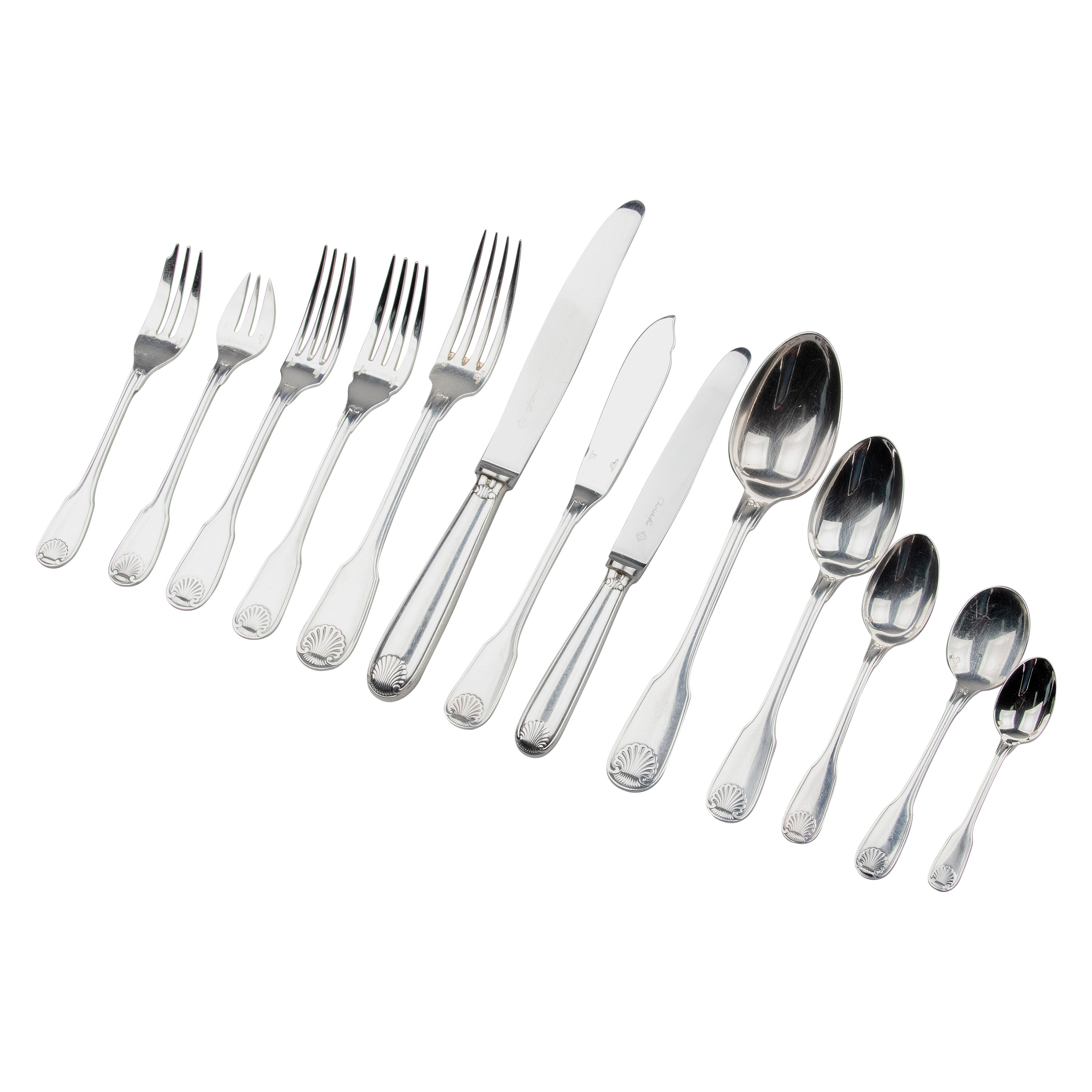 170-Piece Canteen with Silver-Plated Flatware by Christofle, Vendome Coquille