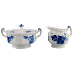 Vintage Royal Copenhagen Blue Flower Angular Sugar Bowl and Creamer