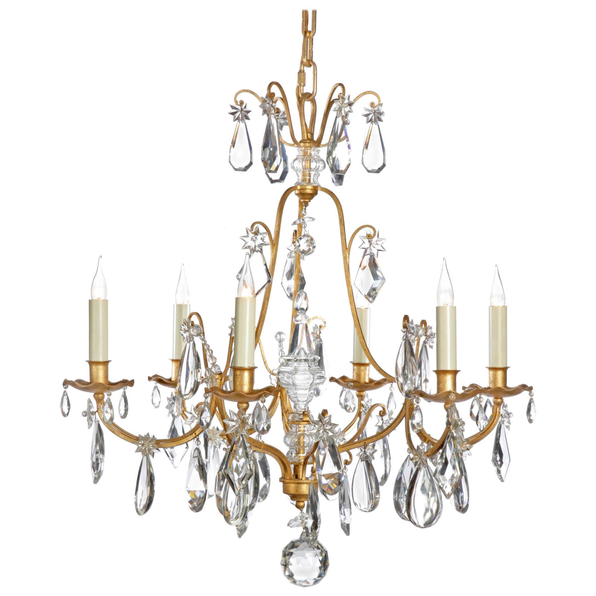 Certified Maison Bagues Chandelier, 6 Lights Iron & Crystal #16687 For Sale