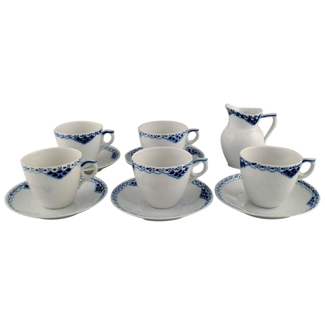 Royal Copenhagen blue painted Princess. Set of five coffee cups with saucers.