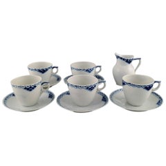 Royal Copenhagen blue painted Princess. Set of five coffee cups with saucers.