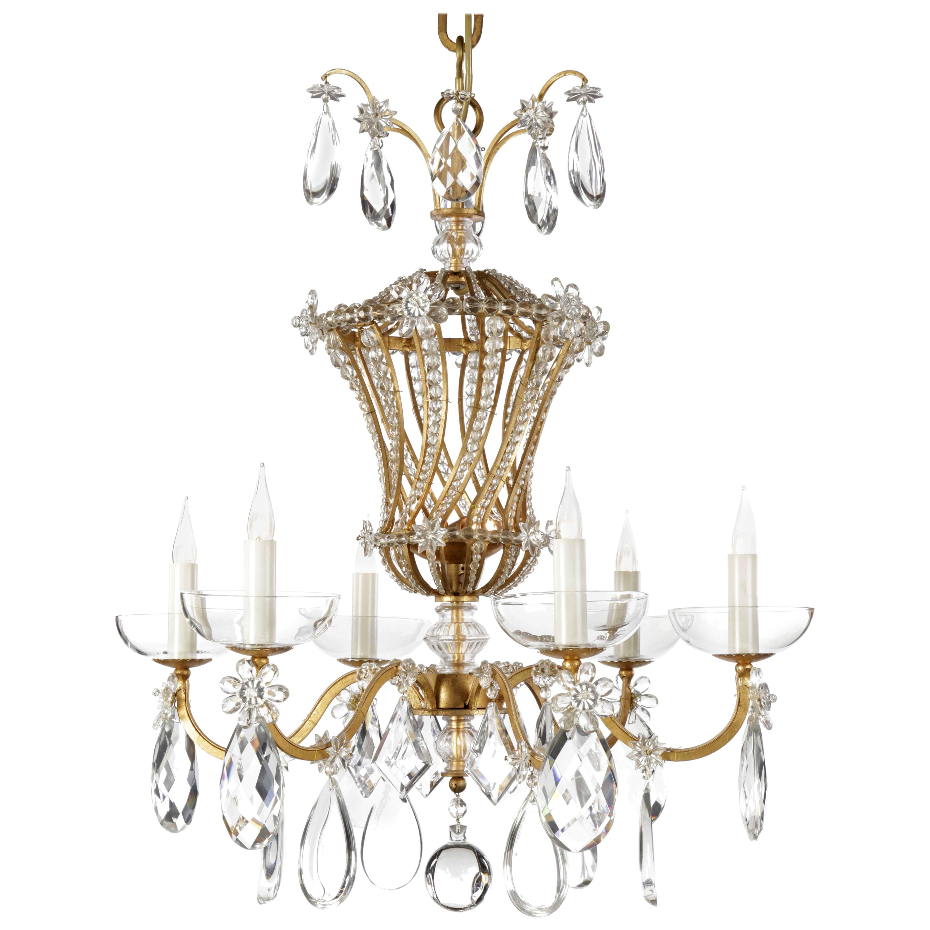 Certified Maison Bagues Chandelier, 6 Lights Iron & Crystal #18079 For Sale