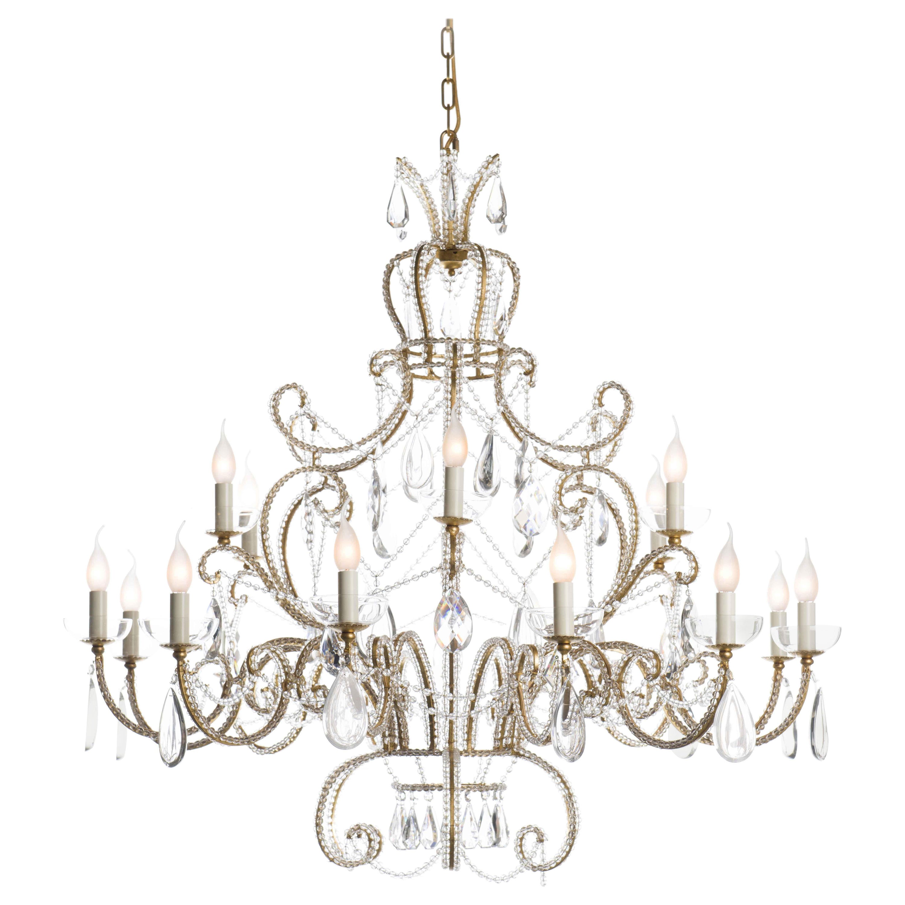 Certified Maison Bagues Chandelier, 18 Lights Iron & Crystal #18132 For Sale