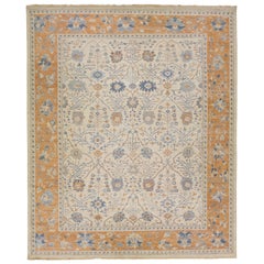 Tappeto in lana beige e arancione fatto a mano della collezione artigianale Apadana
