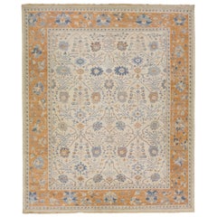 Apadana's Artisan Collection Handmade Beige and Orange Designed Wool Rug