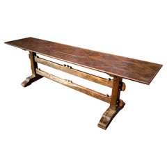 17th Century Long Narrow Oak Table with Oak Insets in Diamond Form
