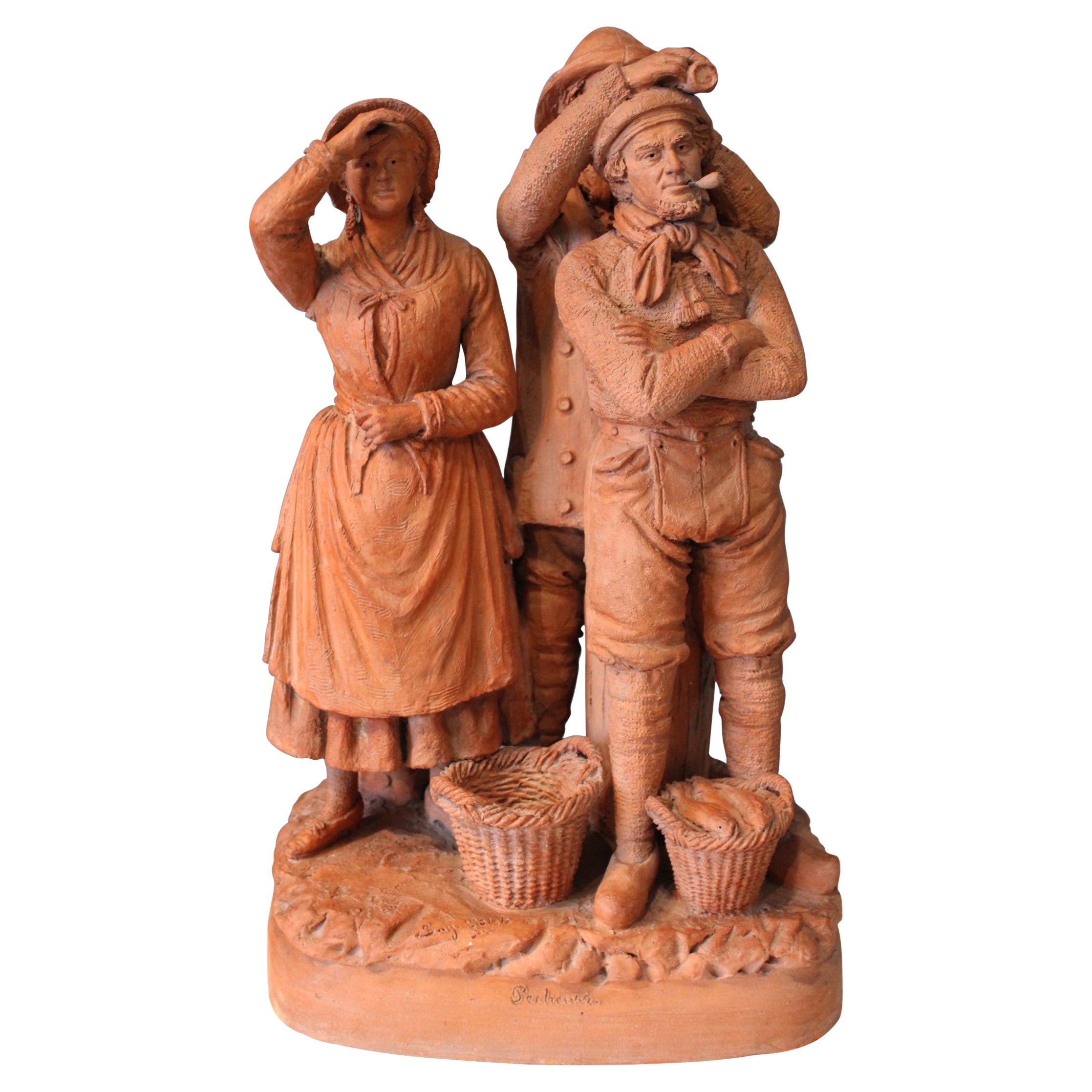 "Pescatori" Soggetto in terracotta, Eugene BLOT '1830-1899', Francia