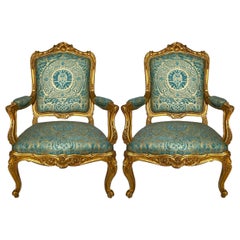 Pair Antique French Régence Gold-Leaf Armchairs, Circa 1880