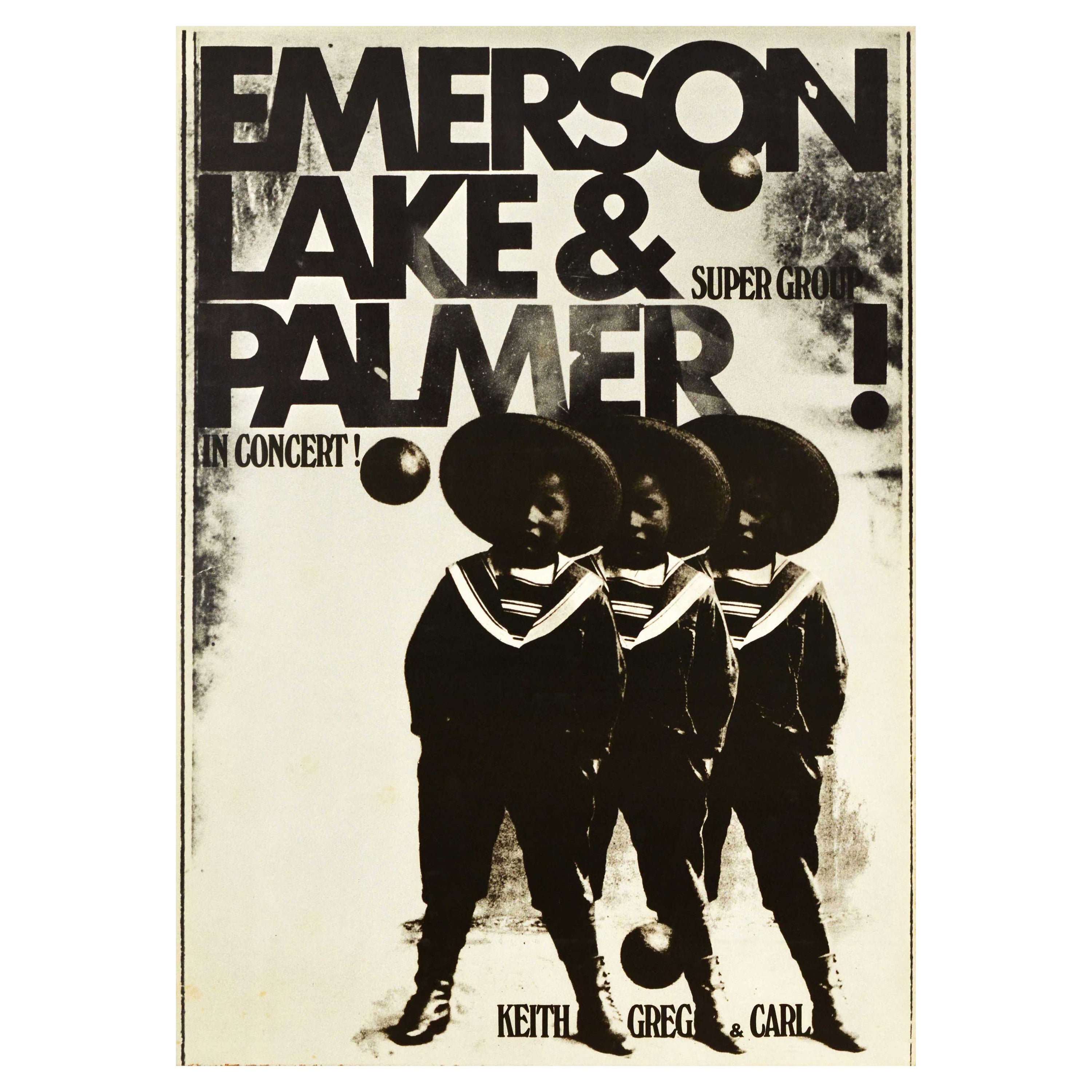 Original Vintage Music Concert Poster Emerson Lake & Palmer Super Group Art Rock For Sale