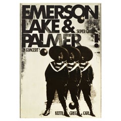 Original Vintage Music Concert Poster Emerson Lake & Palmer Super Group Art Rock