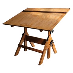 Retro Midcentury Industrial Adjustable Maple Drafting Table