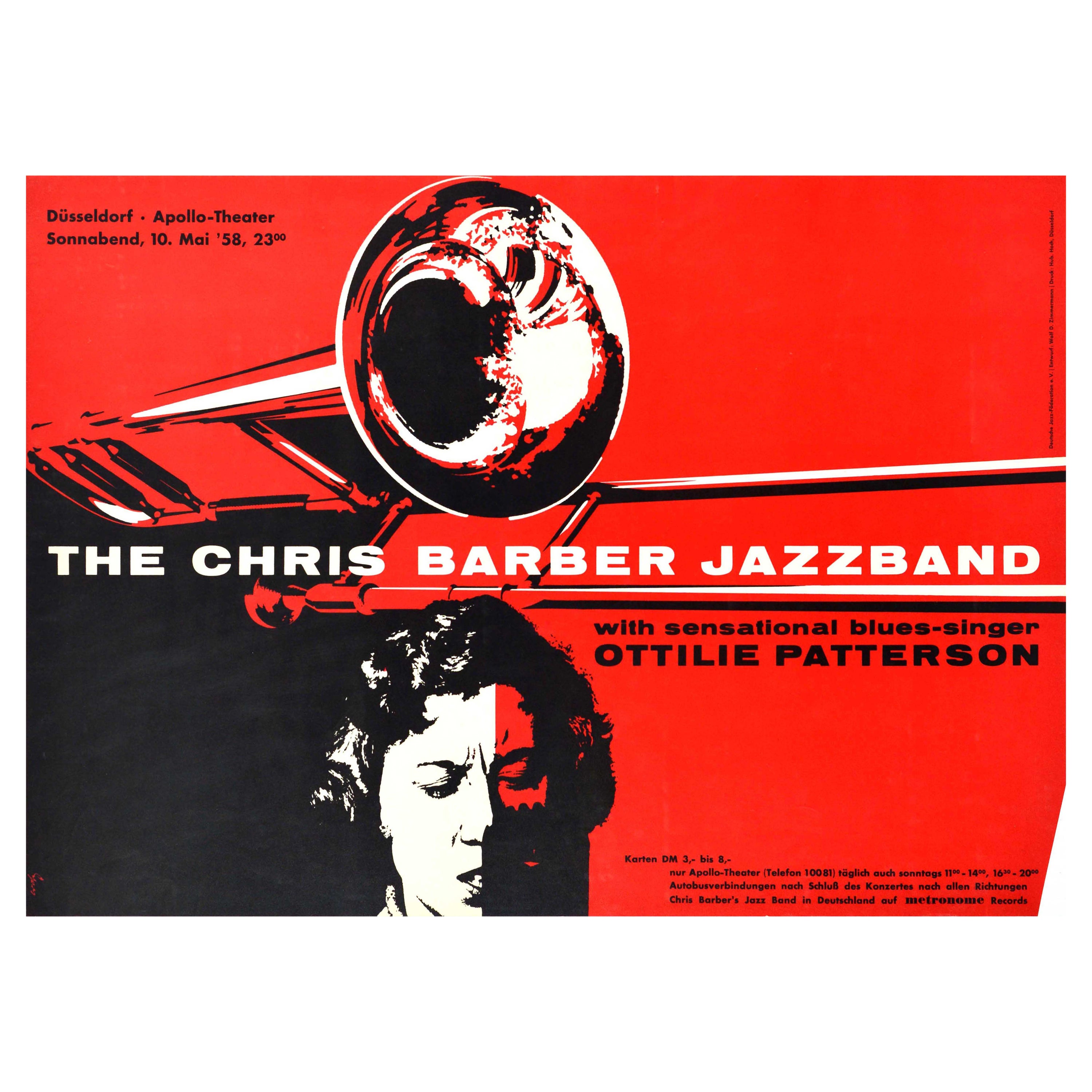 Affiche de concert musicale originale The Chris Barber Jazz Band Trombone Design en vente
