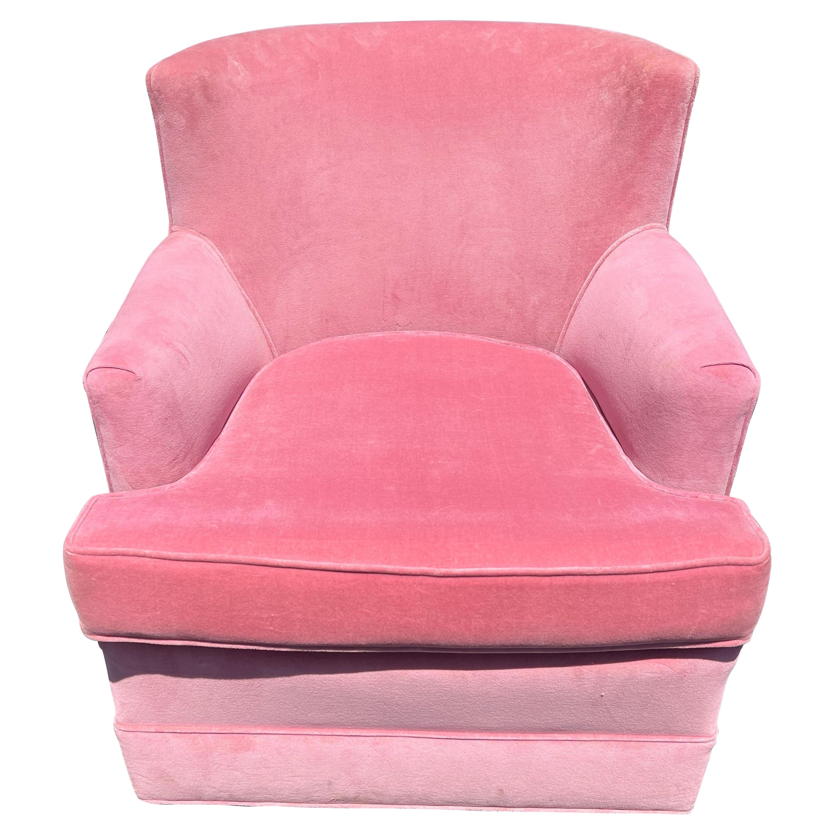 Fauteuil club en velours rose moderne du milieu du siècle dernier