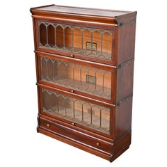 Antique Globe Wernicke Mahogany Three-Stack Barrister Bookcase with Leaded Glass