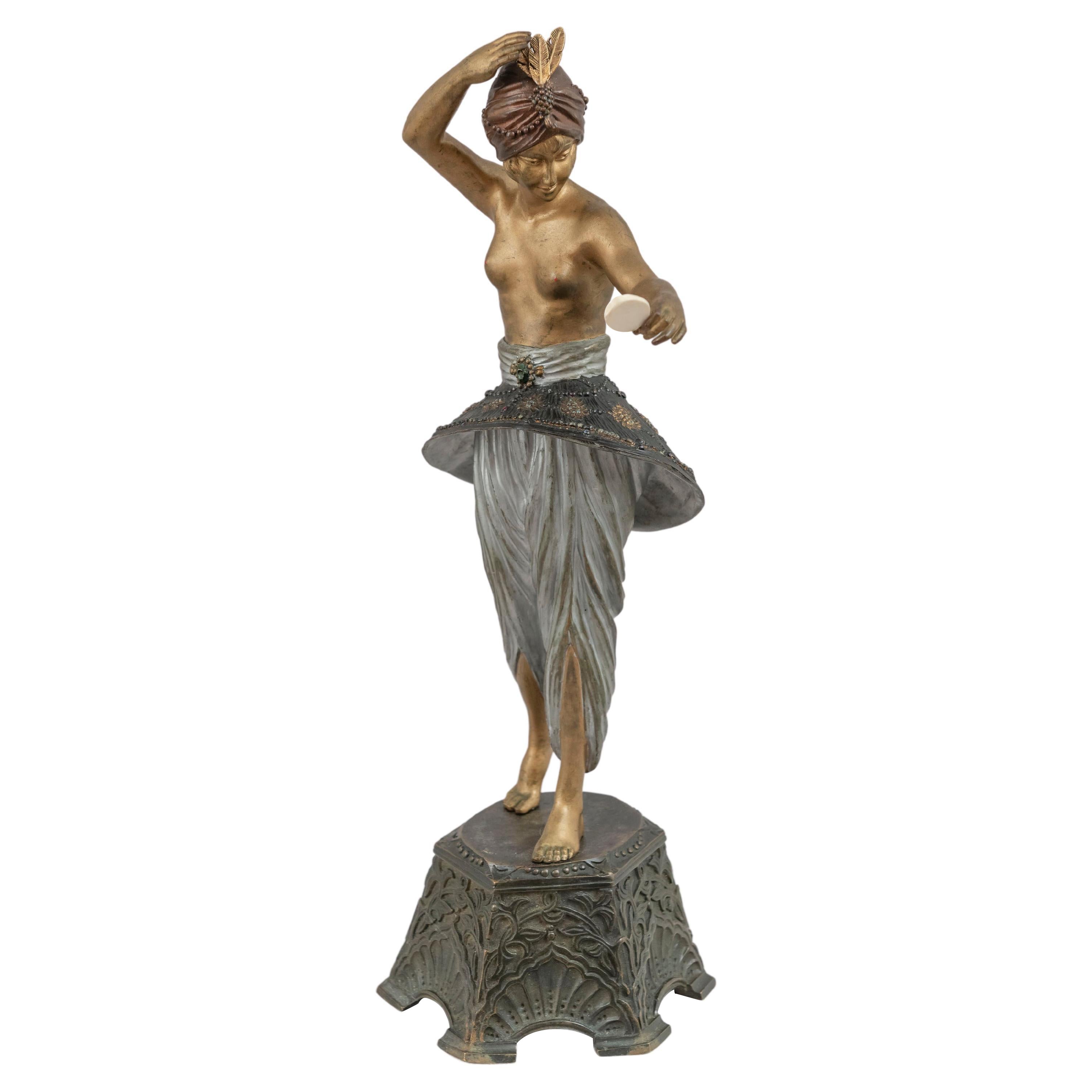 Bailarina de harén de bronce pintado Art Déco de Pierre Le Faguays, francés, ca. 1925