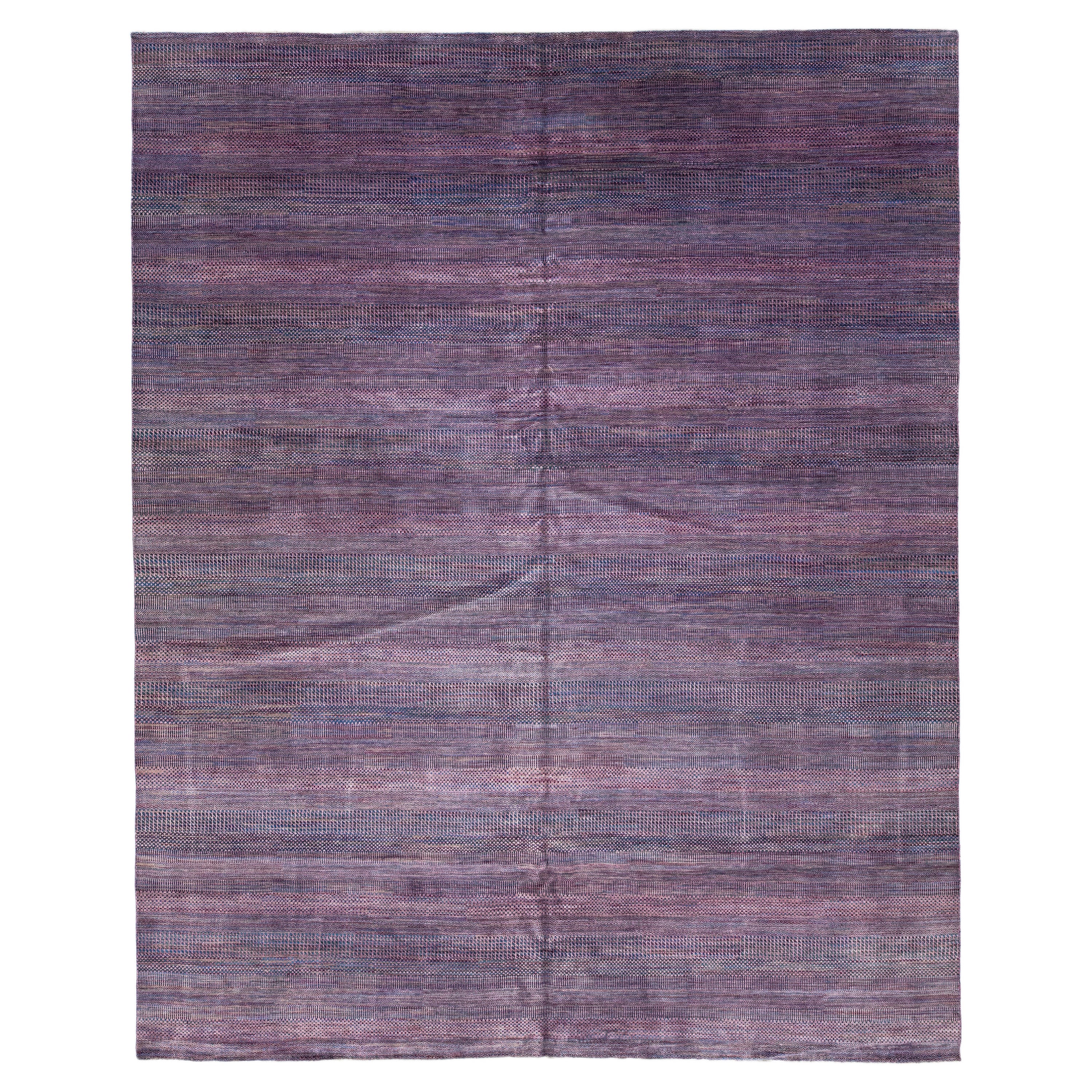 Modern Savannah Handmade Purple Designed Oversize Wool Rug For Sale