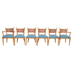 Vintage Edmond Spence Swedish Modern Maple and Cane Dining Chairs, Newly Reupholstered