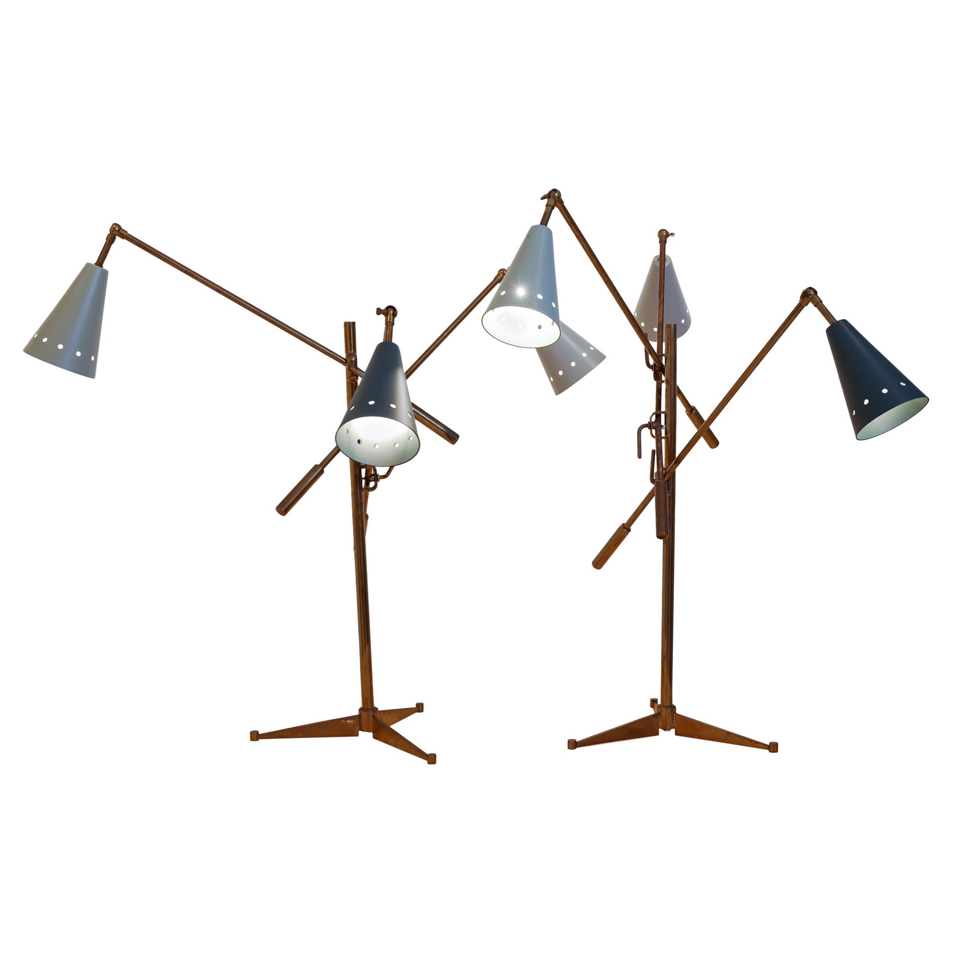 Pair of Brass and Enamel "Triennale" Table Lamps For Sale