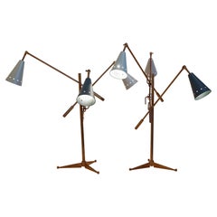 Retro Pair of Brass and Enamel "Triennale" Table Lamps