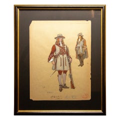 Aquarelle originale d'un costume d'opéra et de théâtre réalisée à l'aquarelle par Charles Betout, Paris